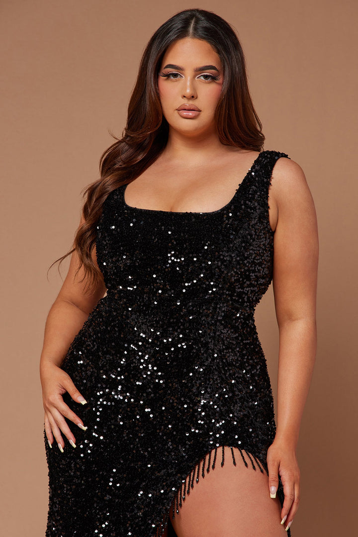Lana Embellished Sequin Gown - Black