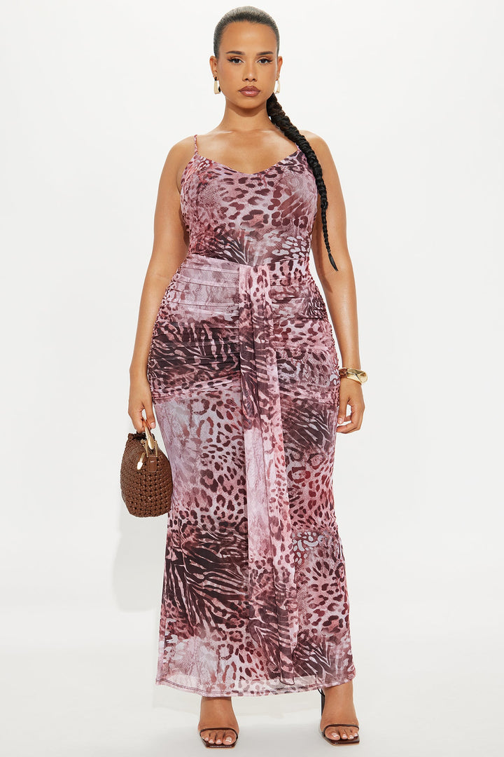 Fun And Flirty Mesh Maxi Dress - Pink/combo