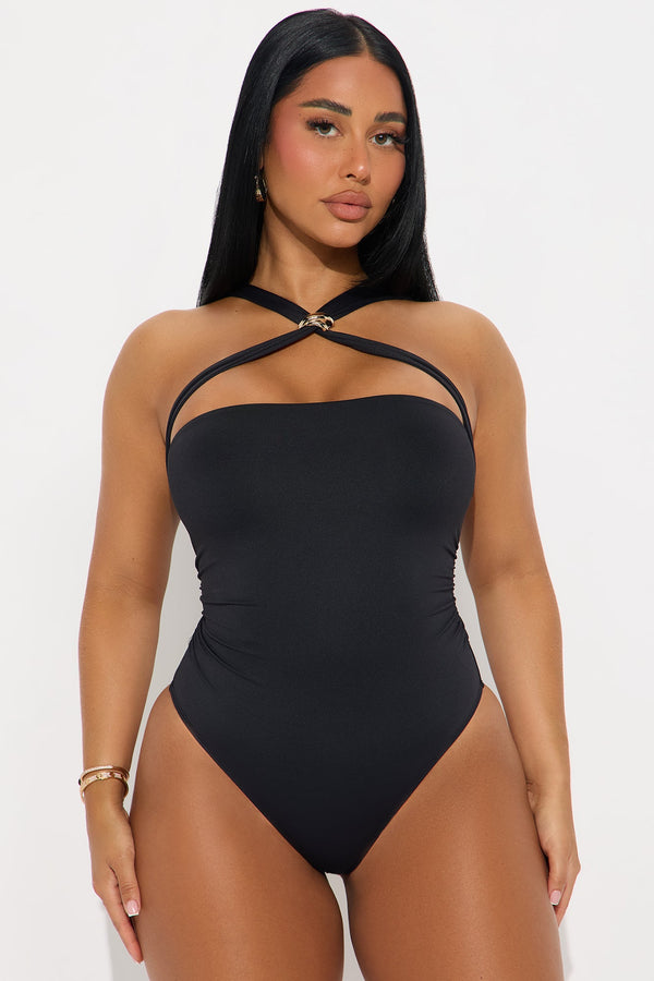 Alayah Y-Neck Hardware Bodysuit - Black