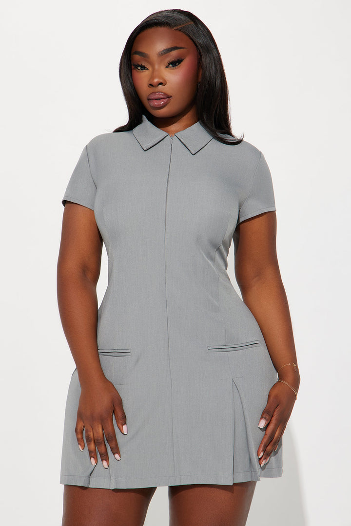 Issey Pleated Mini Dress - Grey