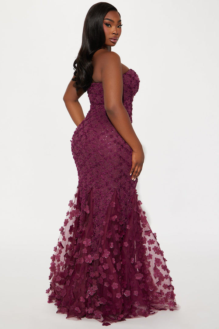 Carmen Floral Maxi Gown - Burgundy