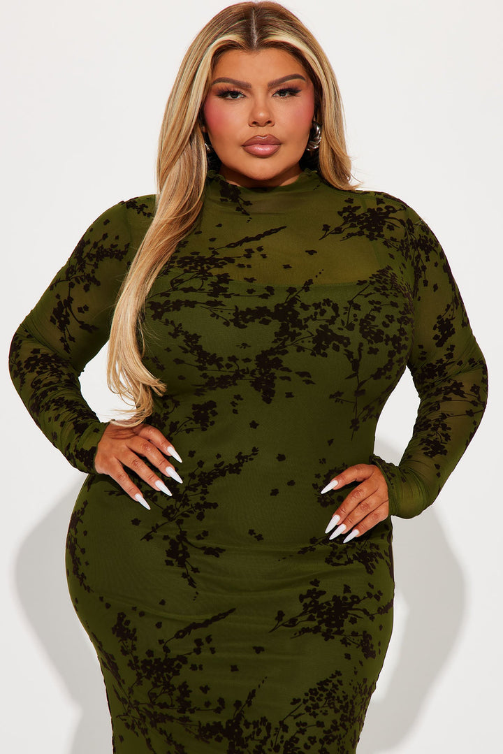 In Full Bloom Mesh Maxi Dress - Olive
