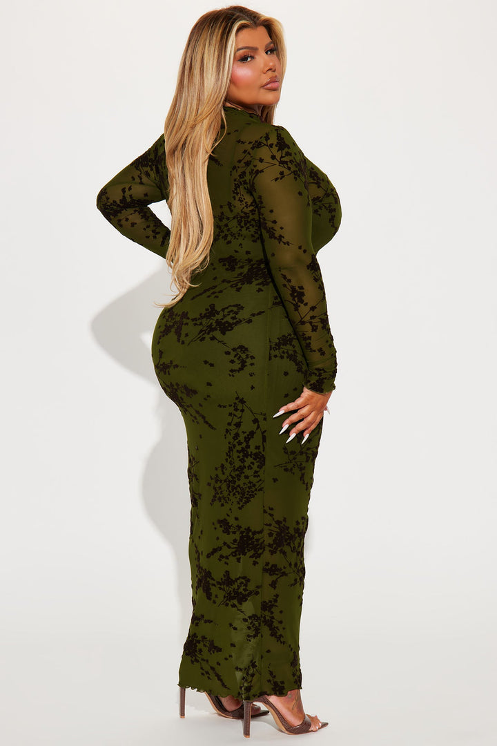In Full Bloom Mesh Maxi Dress - Olive