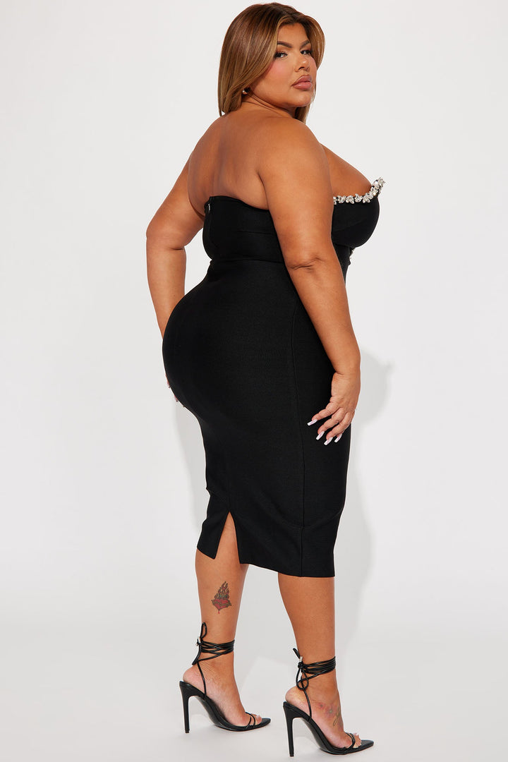 Sweetest Heart Embellished Midi Dress - Black