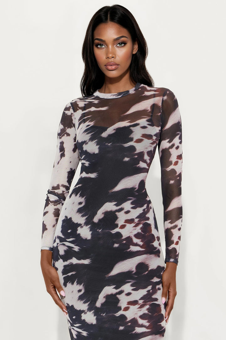 Jungle Heat Mesh Maxi Dress - Black/White