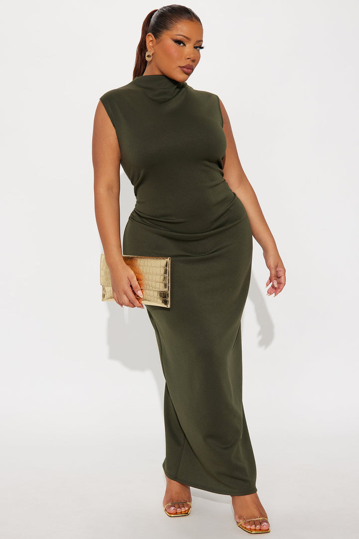 Adeline Mock Neck Maxi Dress - Olive
