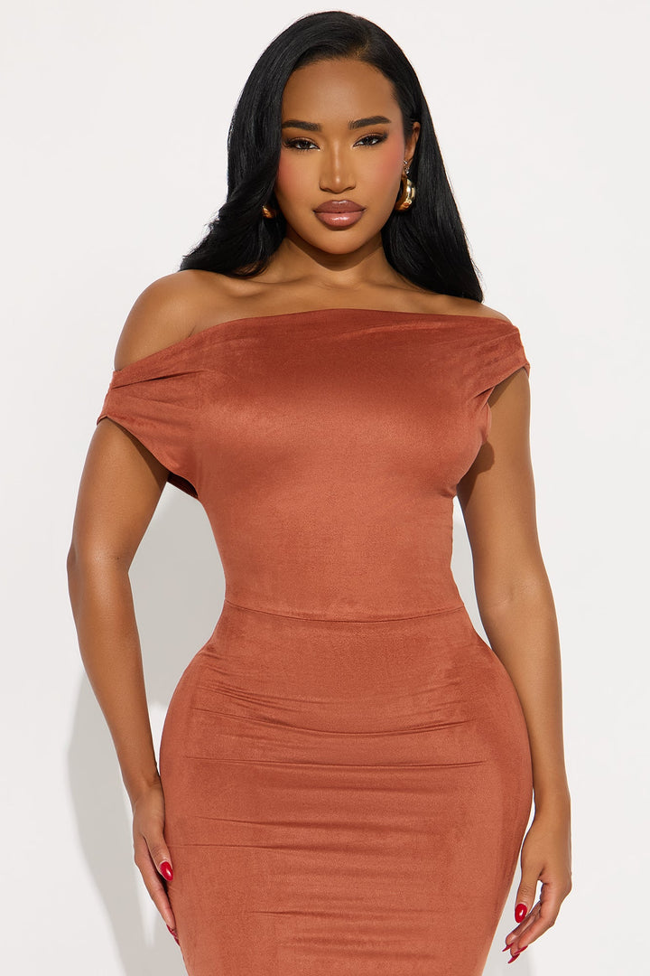 Can't Go Wrong Faux Suede Maxi Dress - Rust