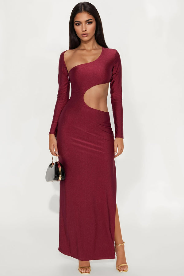 Alayna Asymmetrical Maxi Dress - Burgundy