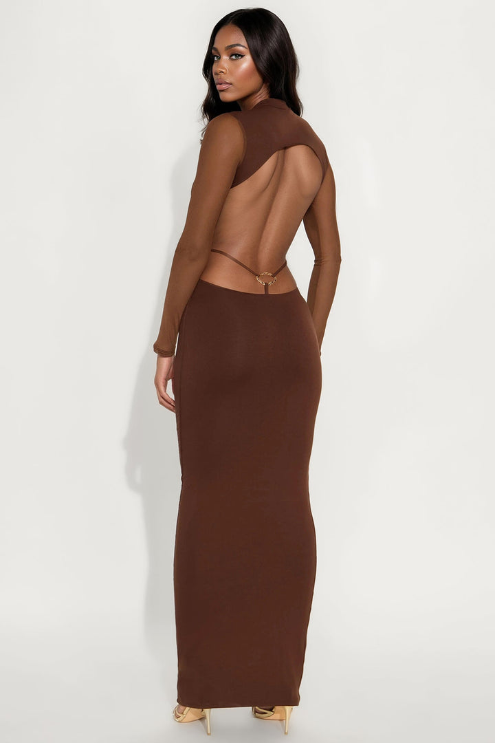 Mel Backless Maxi Dress - Brown