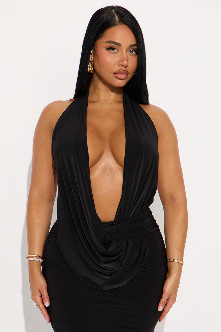 Hilana Draped Cowl Neck Backless Maxi Dress - Black