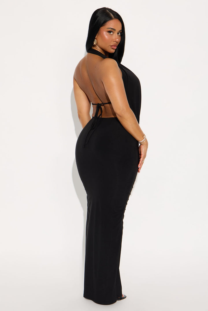 Hilana Draped Cowl Neck Backless Maxi Dress - Black
