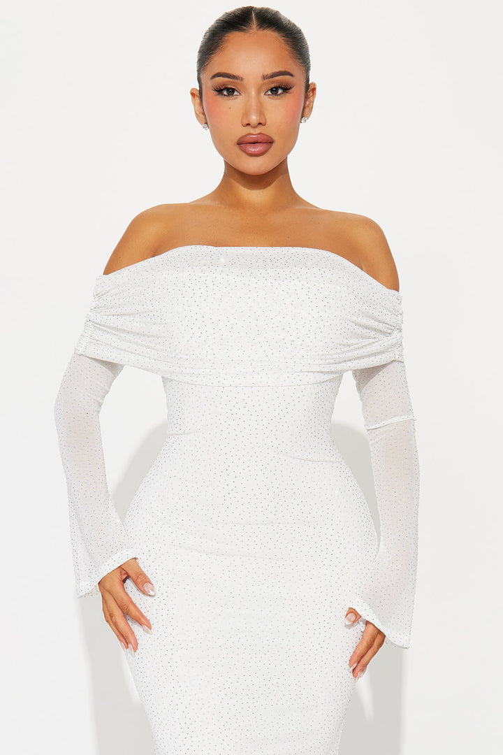 In The Spotlight Rhinestone Mesh Gown - White