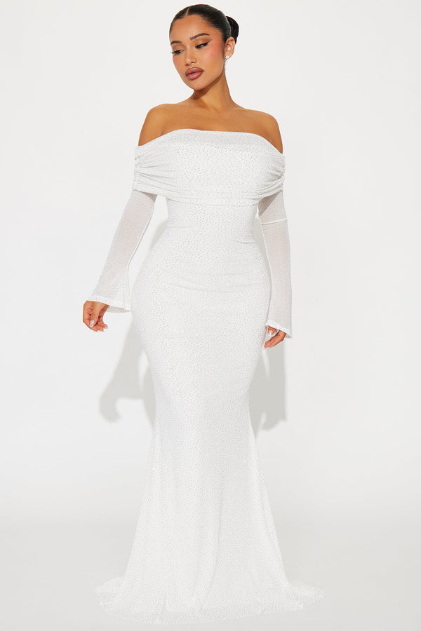 In The Spotlight Rhinestone Mesh Gown - White