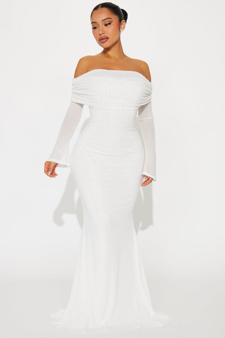 In The Spotlight Rhinestone Mesh Gown - White