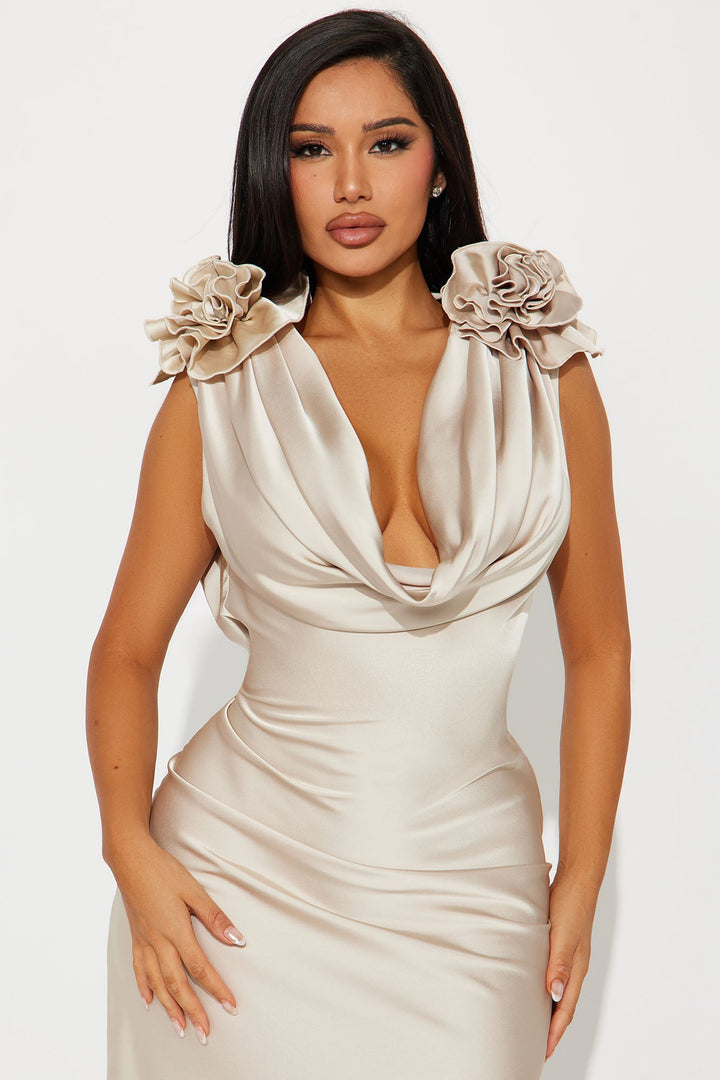 Positano Cowl Neck Satin Maxi Dress - Taupe