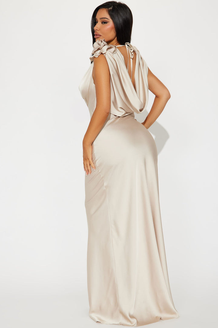 Positano Cowl Neck Satin Maxi Dress - Taupe