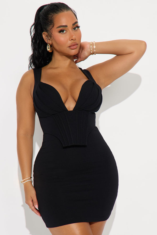 Carina Corset Body Sculpt Ponte Mini Dress - Black