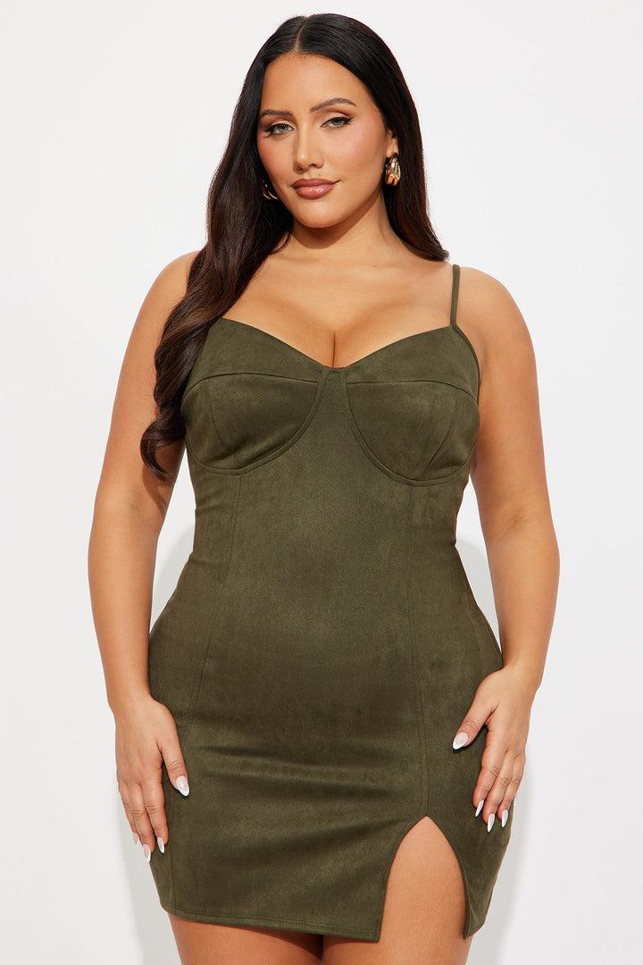 Savy Suede Mini Dress - Olive