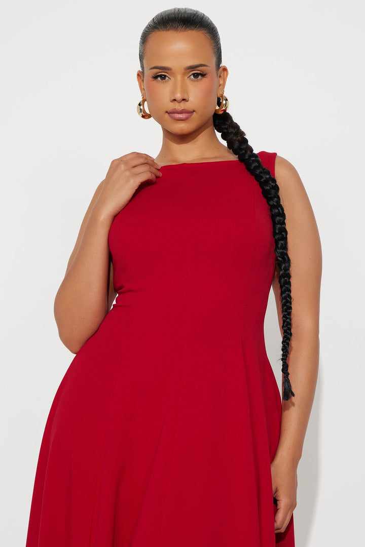 Sweet Sunday Knit Crepe Midi Dress - Red