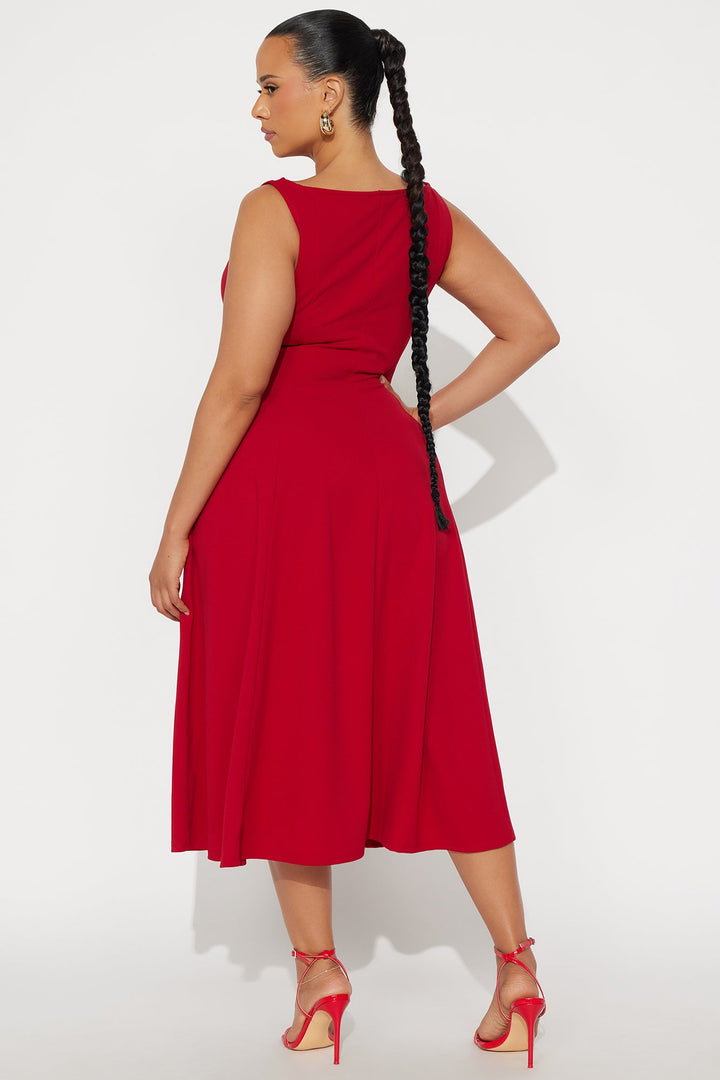 Sweet Sunday Knit Crepe Midi Dress - Red