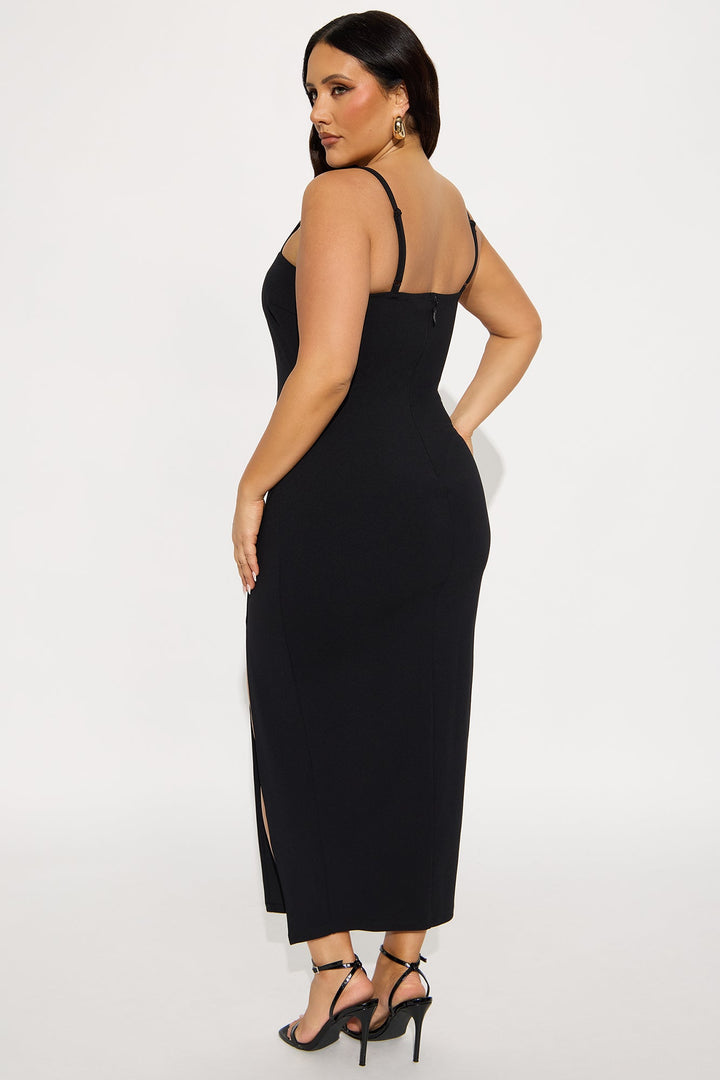 Mirabel Contrast Flower Midi Dress - Black/White