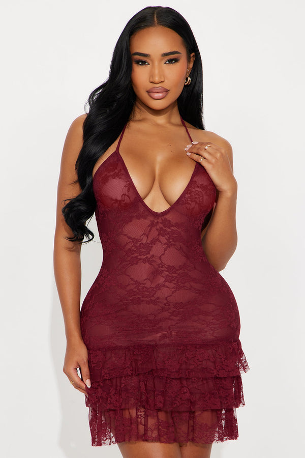 Love Letter Lace Mini Dress - Burgundy