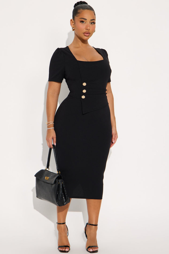 Presley Short Sleeve Midi Dress - Black