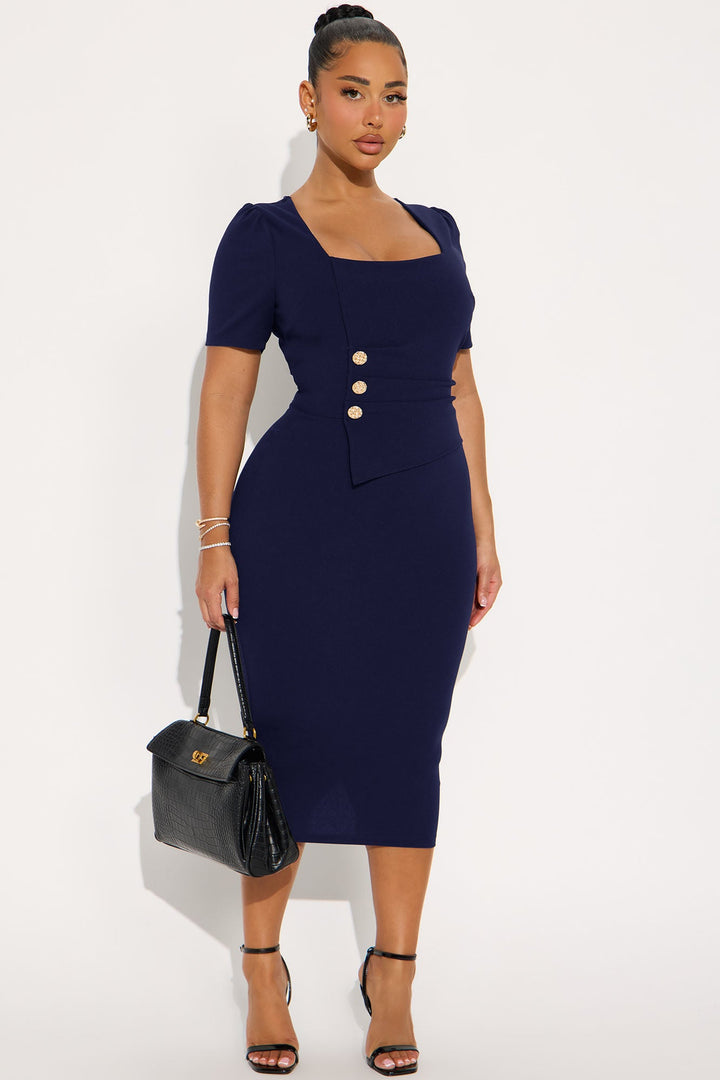 Presley Short Sleeve Midi Dress - Navy
