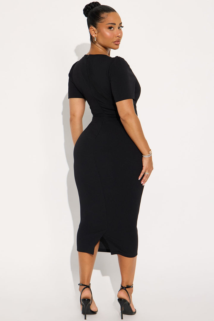 Presley Short Sleeve Midi Dress - Black