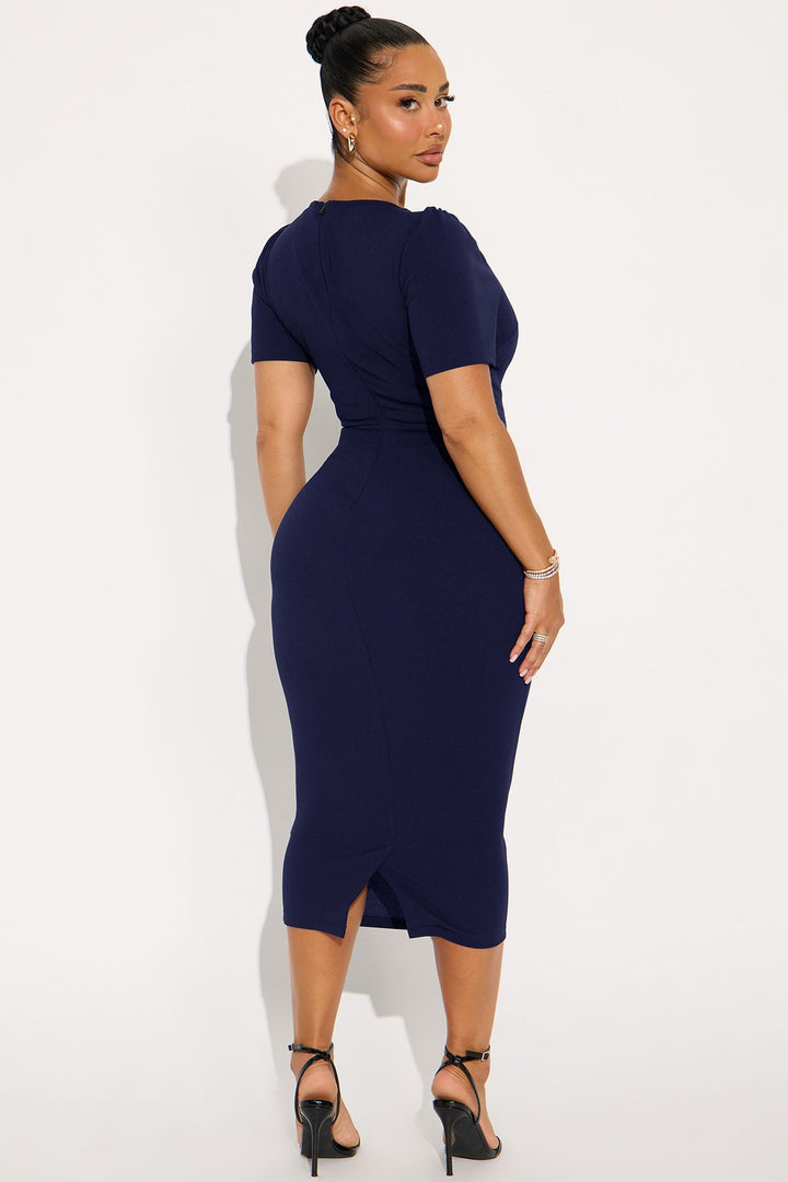 Presley Short Sleeve Midi Dress - Navy