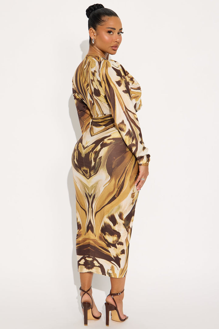 Lila Long Sleeve Midi Dress - Brown/combo