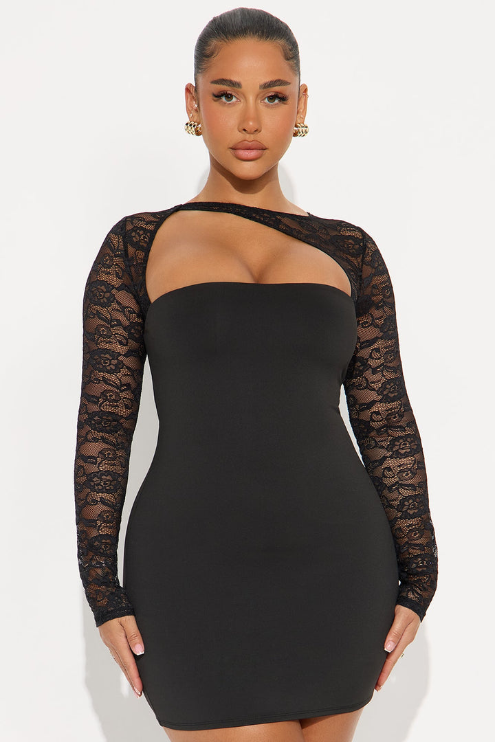 Gabby Long Sleeve Lace Mini Dress - Black