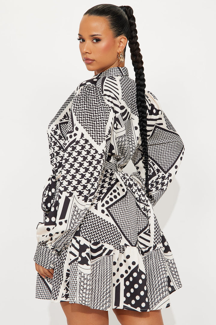 Skylar Satin Mini Dress - White/Black