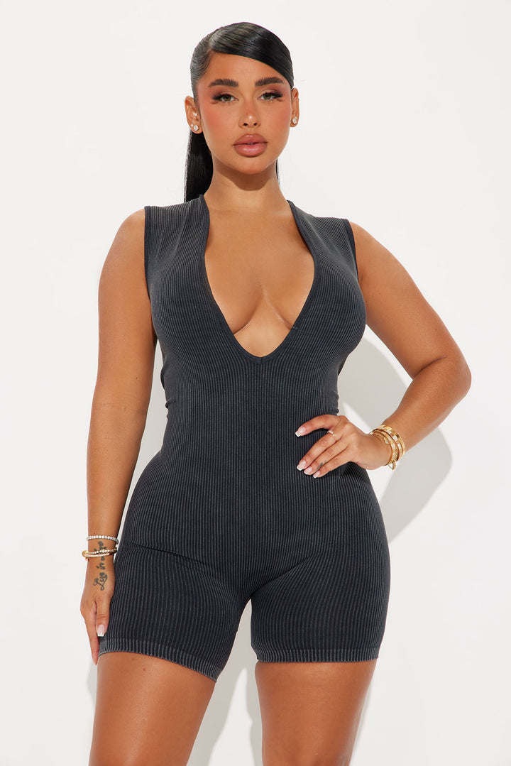 Julane Washed Seamless Romper - Black
