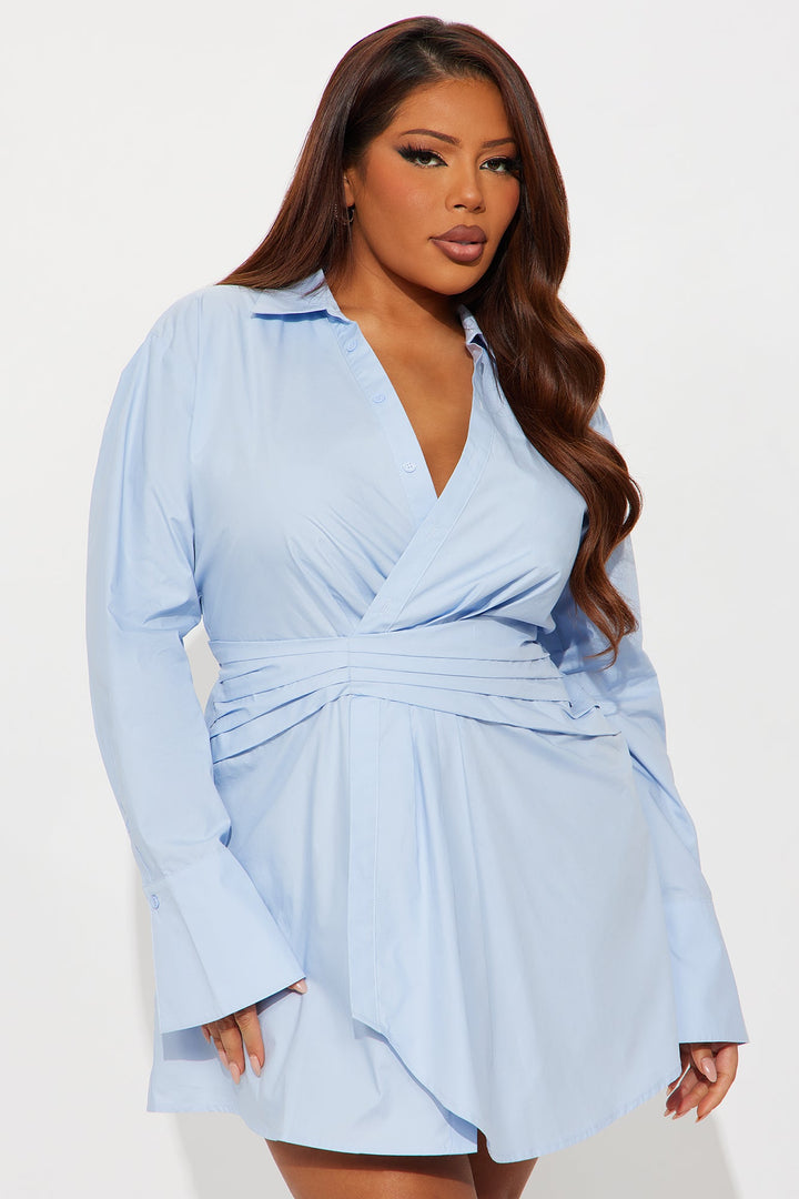 Ainsley Collar Shirt Mini Dress - Blue