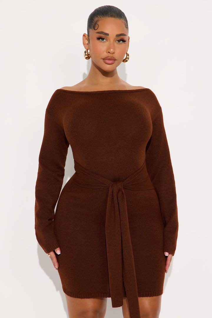 Addison Long Sleeve Sweater Mini Dress - Brown