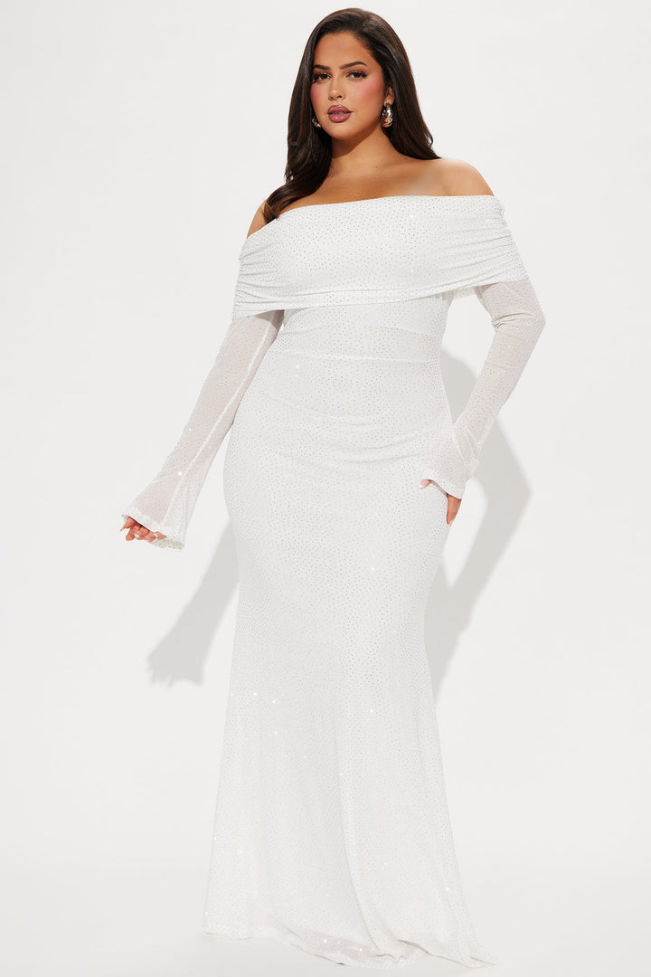 In The Spotlight Rhinestone Mesh Gown - White