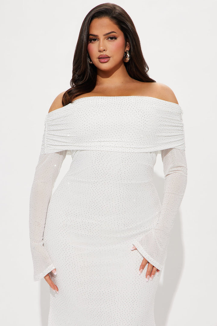In The Spotlight Rhinestone Mesh Gown - White