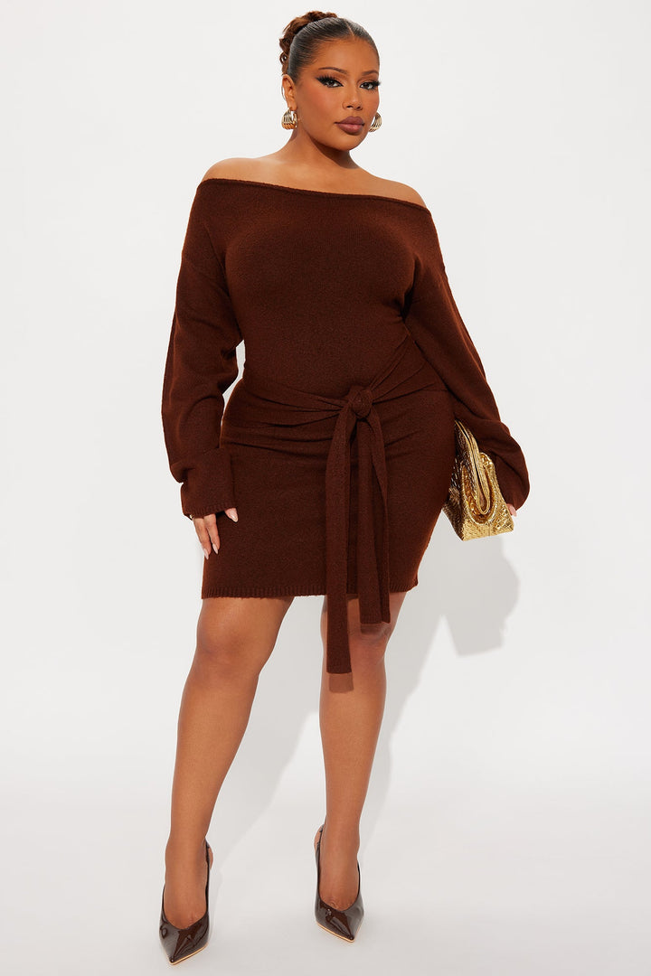 Addison Long Sleeve Sweater Mini Dress - Brown