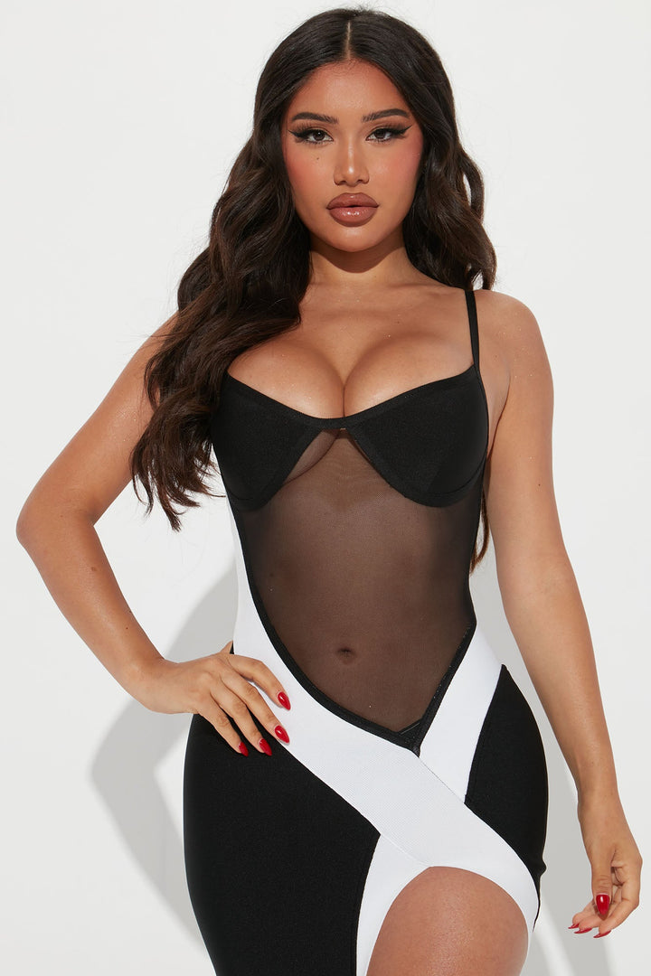 Look My Way Bandage Midi Dress - Black/White