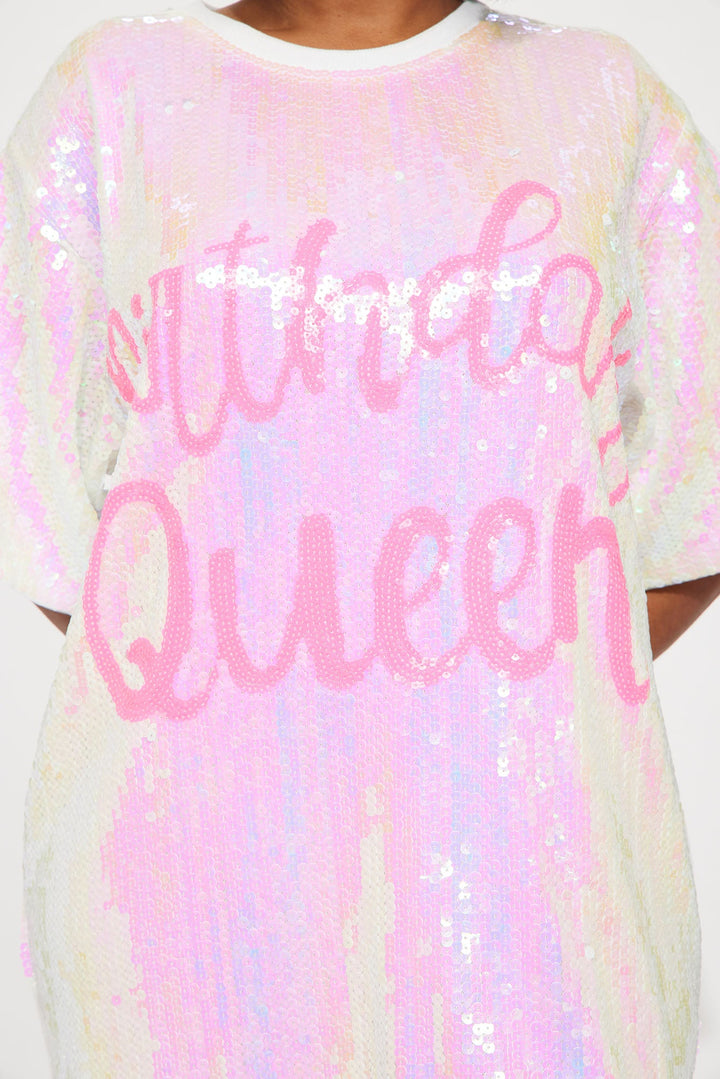 Always The Birthday Queen Sequin Shirt Dress - White