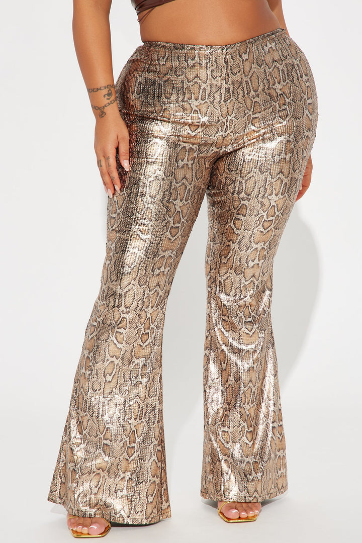 Hard To Get Leopard Sequin Flare Pant - Taupe/combo