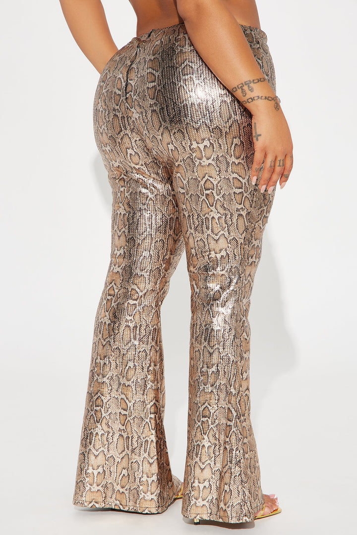 Hard To Get Leopard Sequin Flare Pant - Taupe/combo