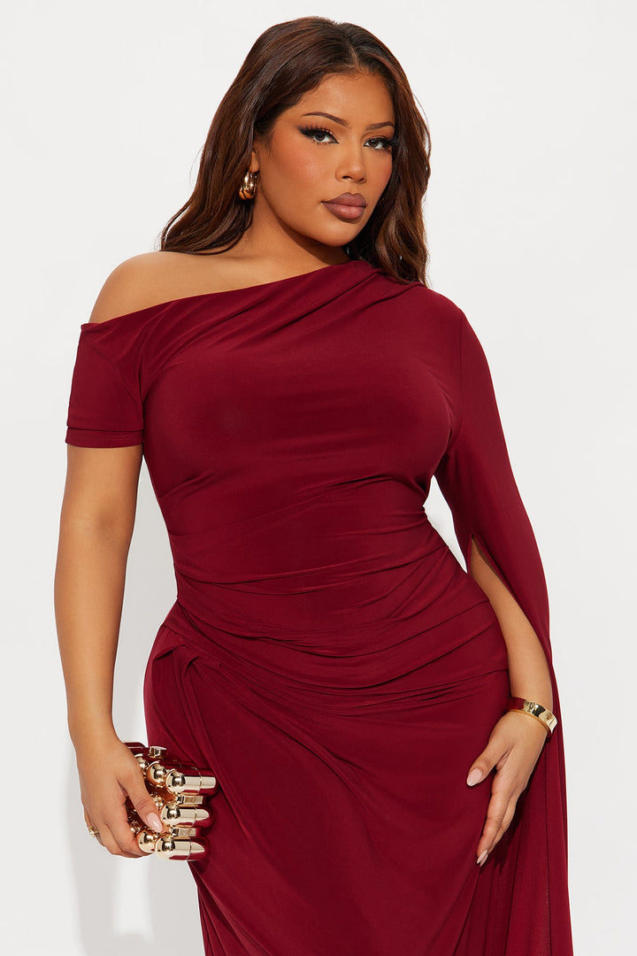 After Thought Asymmetrical Draped Maxi Dress - Wine
