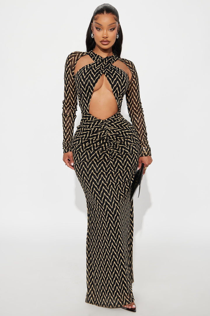 Mally Mesh Maxi Chevron Dress - Black/combo