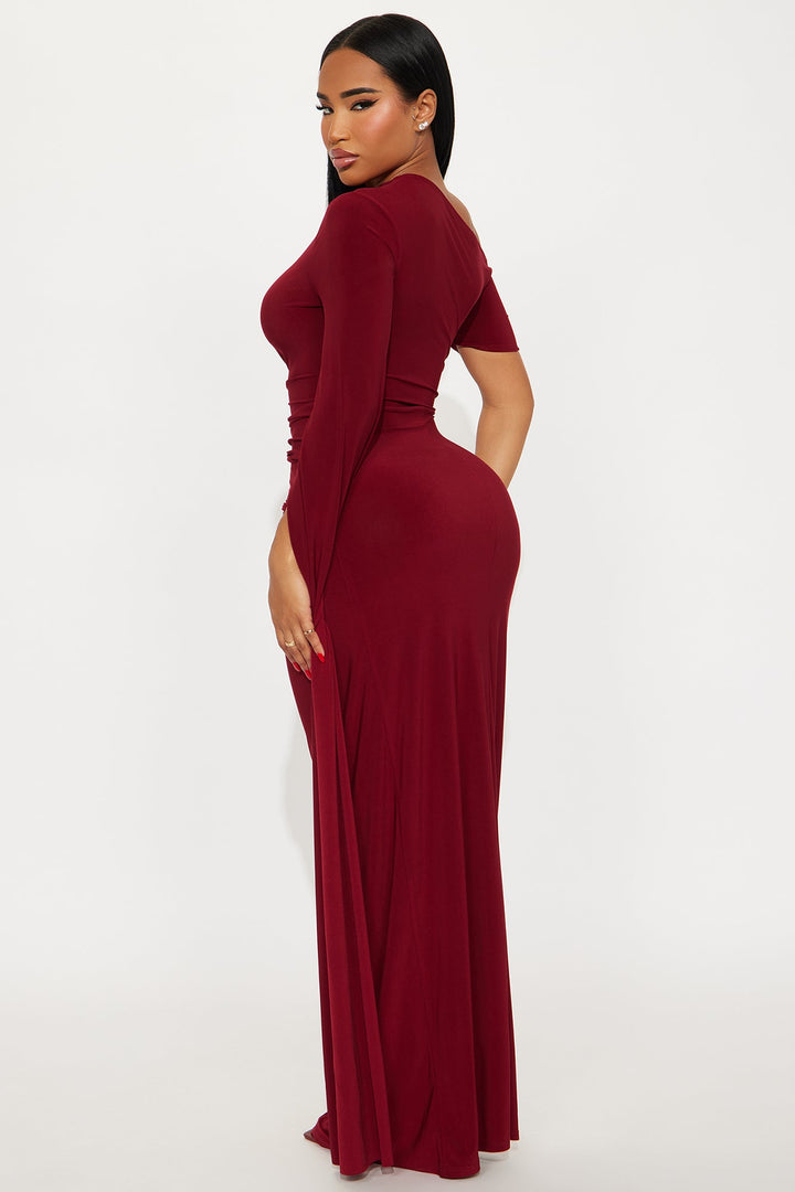 After Thought Asymmetrical Draped Maxi Dress - Wine