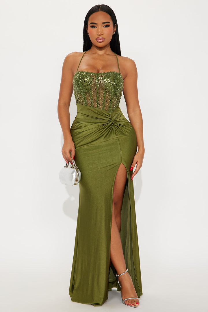 Sassy Soul Sequin Gown - Olive