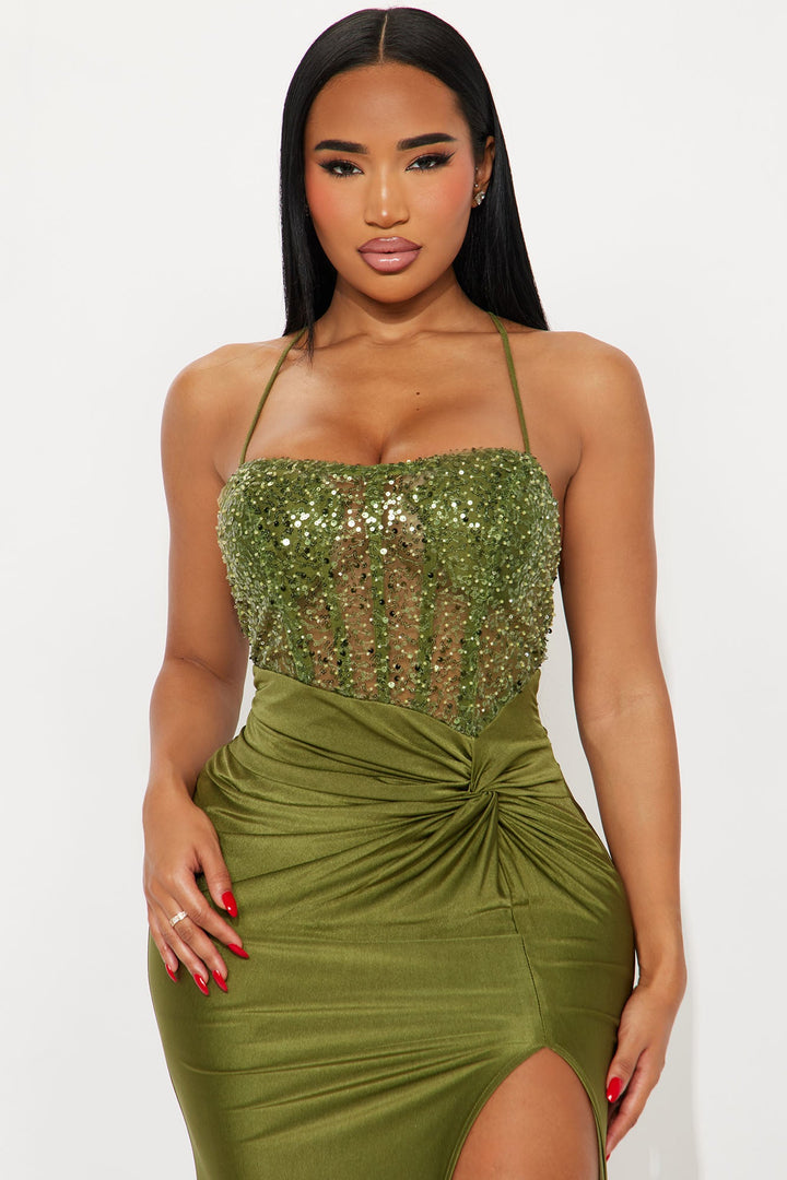 Sassy Soul Sequin Gown - Olive