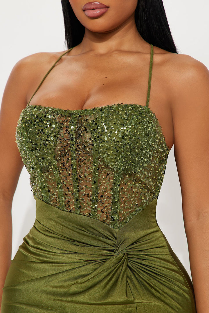 Sassy Soul Sequin Gown - Olive