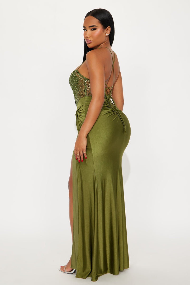 Sassy Soul Sequin Gown - Olive